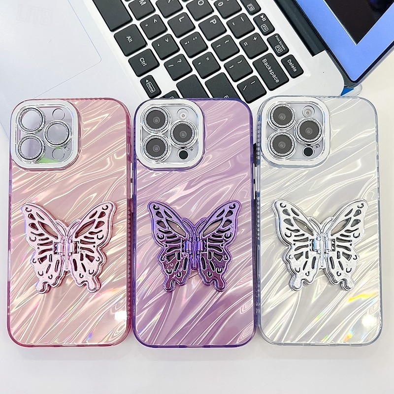 2025年 電話 ケース 用途 iPhone 16 Pro Max プラス iPhone 15 14 Pro Max Plus iPhone 13 Pro Max バックカバー スタンド付き カメラレンズプロテクター 耐衝撃 バタフライ 仕上げ PC コレクション – $13.99 –P1