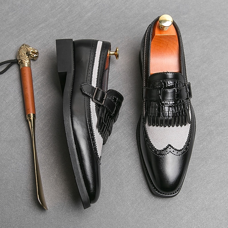 mocassini da uomo retrò in similpelle - classico design brogue con fibbia e dettaglio frangia, calzature versatili ed eleganti del 2025 a $54.99 –P10
