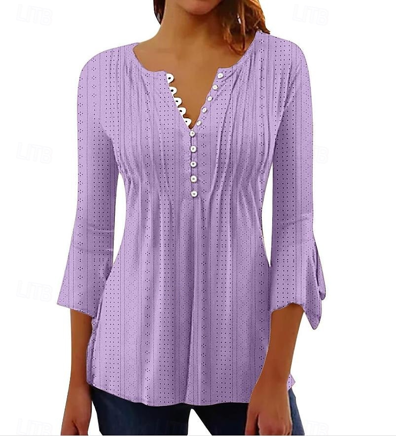 chemisier femme élégant moderne manches 3/4 hauts réguliers col en V travail quotidien jaune bleu violet vert printemps automne de 2025 ? $23.99 –P6