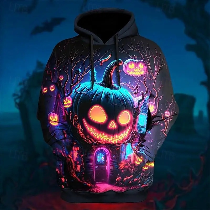 Halloween Pumpkin Hoodie Pullover Anime 3D Front Pocket Graphic For Couple's Men's Women's Adults' Halloween Carnival Masquerade 3D Print Party Casual Daily 2025 - $29.99 –P3