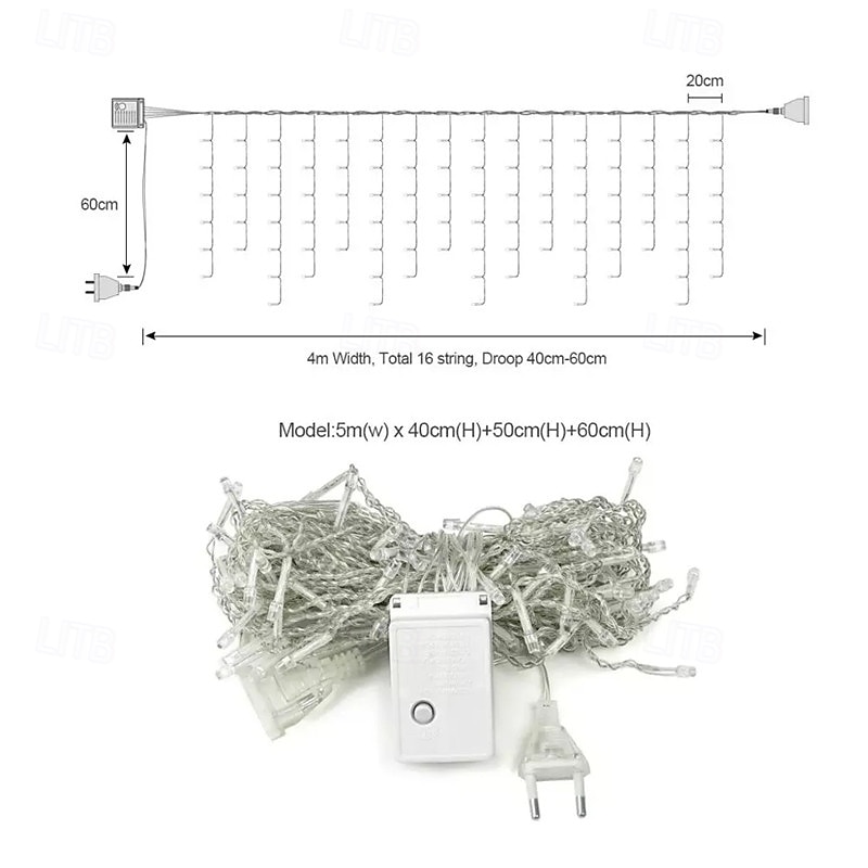 2026年 LEDアイスクリームストリングライトホリデーカーテン照明3.5M 5M 216LED新年ウィンドウホリデーパーティーカラフルな装飾AC220V 230V 240V EUプラグ  コレクション – $19.99 –P1