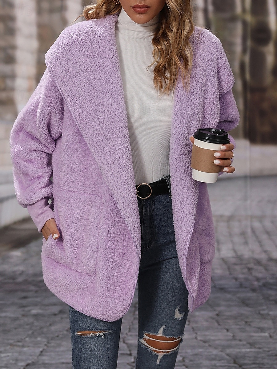 Damen Fleecejacke Teddy-Mantel Hoodie Jacke warm halten Atmungsaktiv Tasche Innenfutter aus Fleece Brautkleider schlicht Glatt Urlaub Strasse Freizeitskleidung Ausgehen Öffnung vorne Kapuzenpullover 2025 - $52.99 –P6
