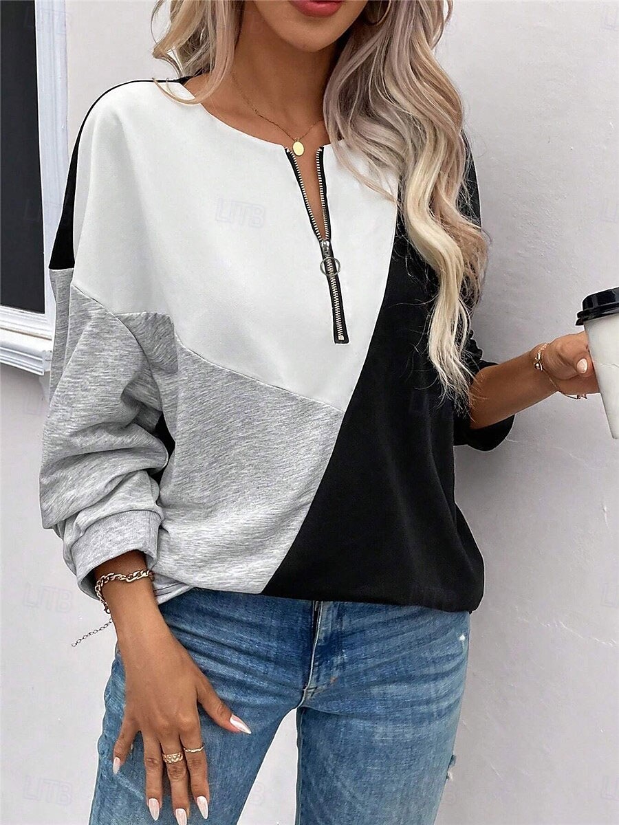 dames sweatshirt geometrisch straat dagelijks gebruik rits print casual ronde hals lange mouw micro-elastisch herfst winter comfrt ademend zacht materiaal 2025 - $27.99 –P3