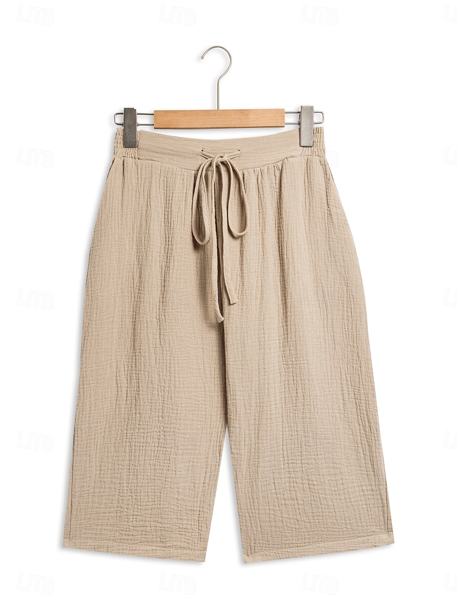 Femmes Taille EU / US Short en coton et lin Shorts amples Confort Longueur Genou Naturel Couleur Unie Cordon de serrage Conception à cordon élastique Respirant Léger Doux Non Elastique Vacances de 2025 ? $21.99 –P4