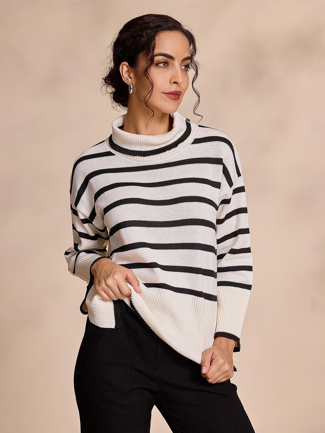 Per donna Felpa A collo alto A coste Maglia Misto lana A campana Autunno inverno Casual / quotidiano Casual quotidiano Manica lunga Banda Bianco S M L del 2025 a $54.99 –P1