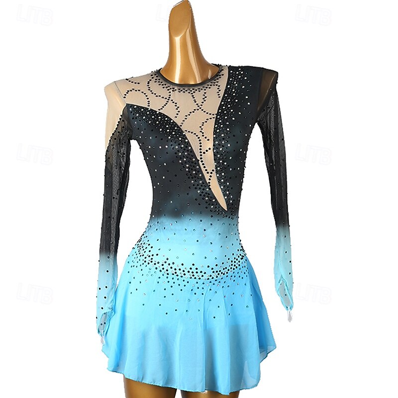 Kunstschaatsjurk Dames Voor meisjes Schaatsen Jurken Waterblauw Rood Zwart / blauw Lapwerk Open achterkant Netstof Spandex Hoge Elasticiteit Opleiding Oefenen Professioneel Kunstschaatskleding 2025 - $169.99 –P10