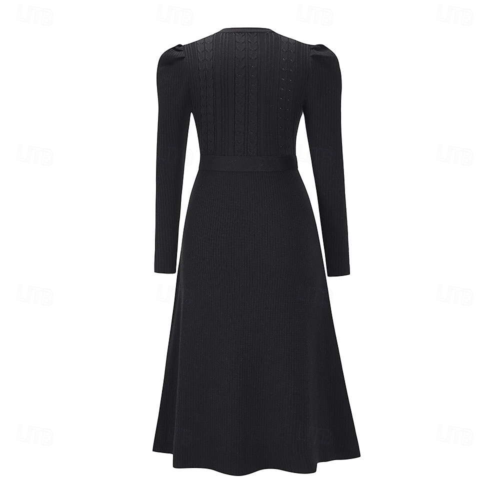 Damen Pullover Kleid Modisch elegante kleider Feste Farbe Gerippt Rundhalsausschnitt Strick Langarm Normale Oberteile Stricken Arbeit Täglich Schwarz Grün Herbst Winter 2025 - $62.99 –P6