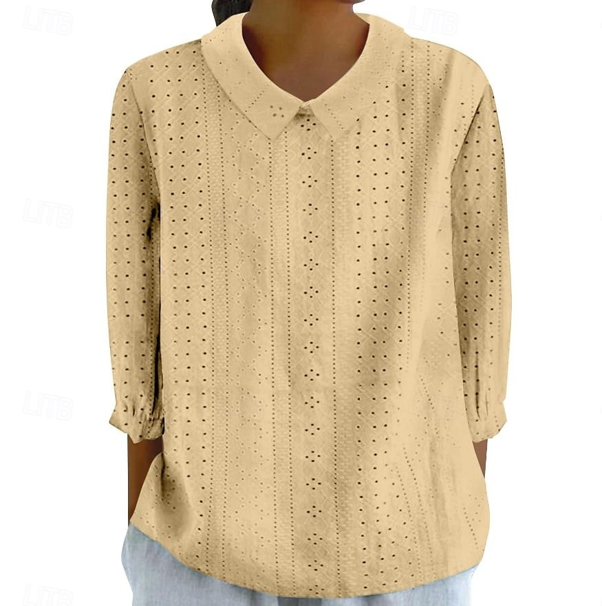 chemisier femme élégant moderne évider manches 3/4 hauts réguliers col chemise travail quotidien jaune bleu ciel bleu vert printemps automne de 2025 ? $26.99 –P1