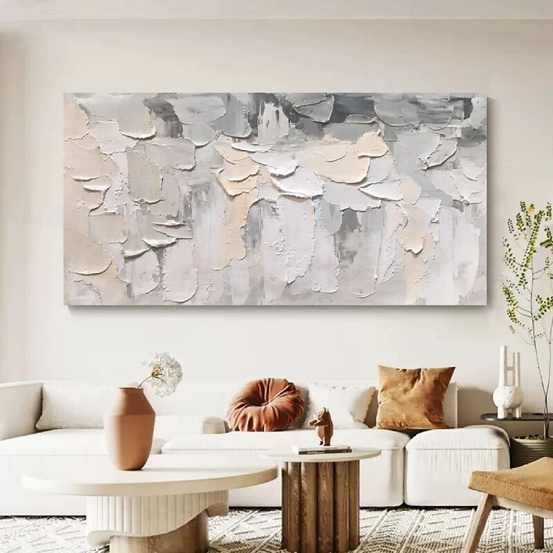 3D-Blumenölgemälde, handgemalt, dickes Strukturölgemälde, beige-weißes Gemälde auf Leinwand, abstraktes strukturiertes Ölgemälde für Wandkunst, Gemälde für Wohnzimmer 2025 - $75.99 –P6