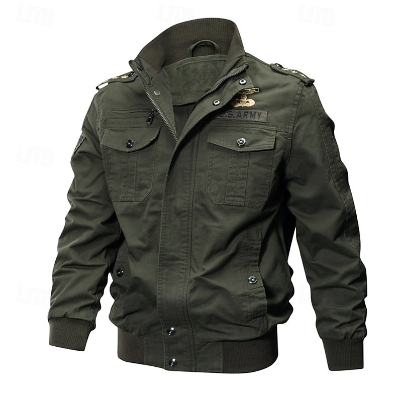 Herr Bomberjacka Vardaglig jacka Dagligen Semester Andningsfunktion Ficka Vår & Höst Slät Mode Klassisk Kavajslag Normal Svart Kaki Armégrön Jacka 2025 - $46.99 –P2