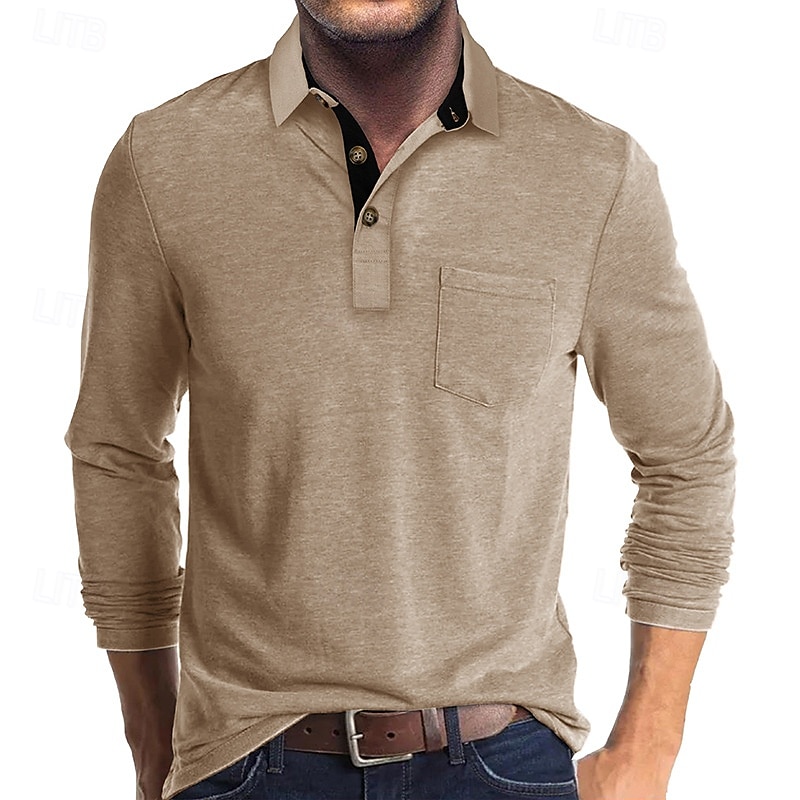 Herr Golftröja golfpolo Arbete Ledigt Kavajslag Långärmad Grundläggande Modern Ensfärgat Knapp Ficka Vår & Höst Normal Vin Aprikos Svart Vit Mörkröd Gul Golftröja 2025 - $21.99 –P1