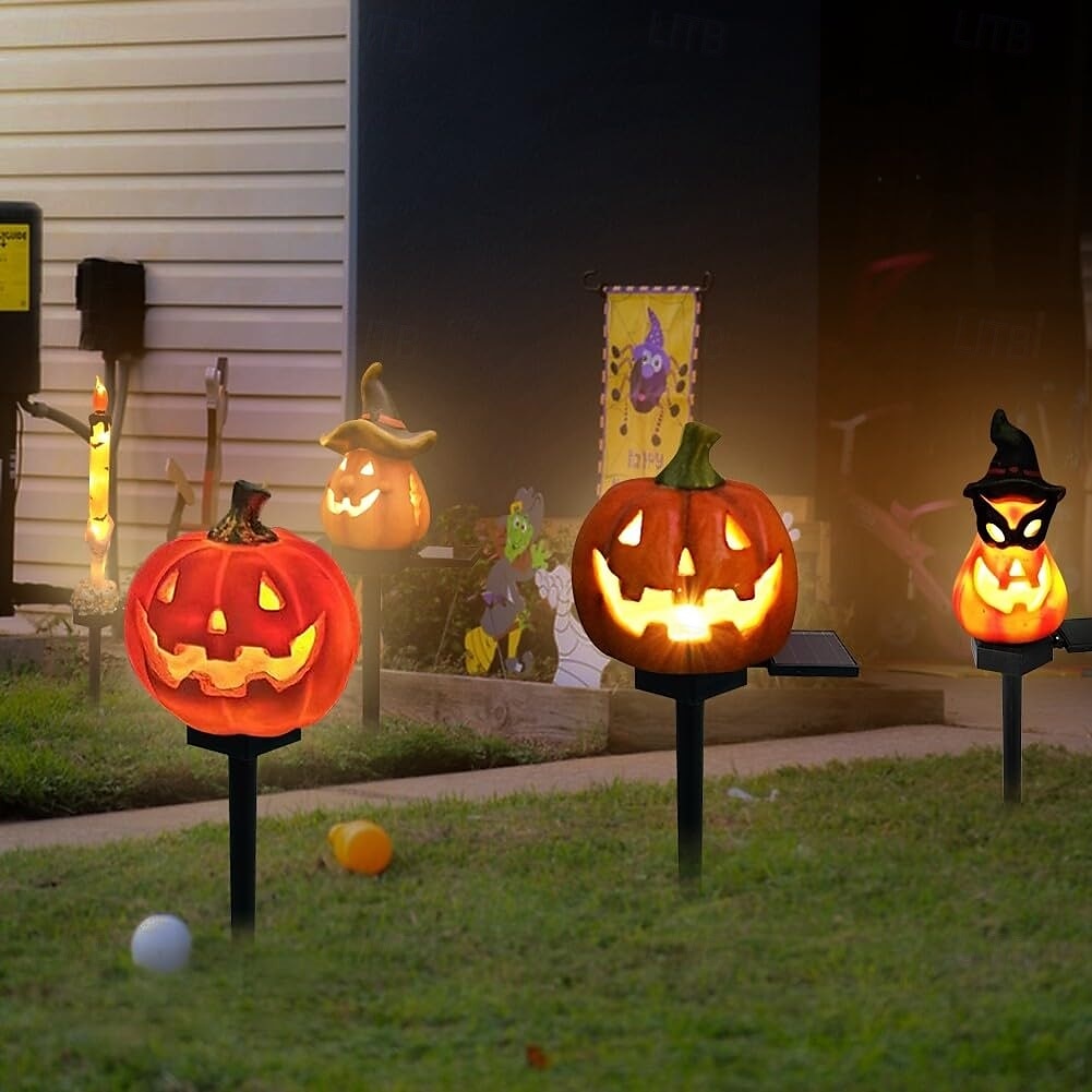 halloween kültéri napelemes pumplin lámpák jack o lámpás modern udvarhoz műgyanta padlóbetét táj dekoráció hamis sütőtök fények 2025 - $15.99 –P3