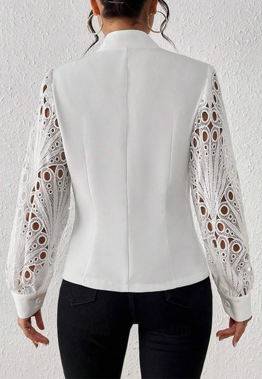 Per donna Giubbotto Feste Pizzo Tinta unica Antivento Di tendenza Standard Capispalla Manica lunga Estate Bianco S del 2025 a $35.99 –P2