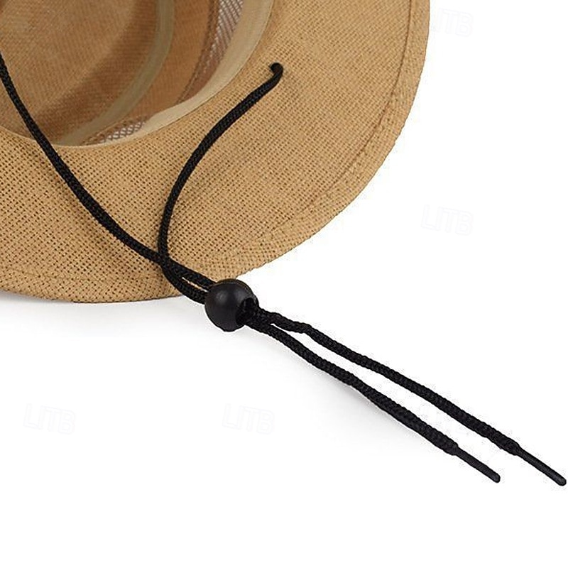 Herre Stråhatt Solhatt Wild Brim Hat Kakifarget Beige Sengetøy Netting Mote Fritid Gate Daglig Helfarge Justerbare Solkrem Pustende 2026 - $12.49 –P8