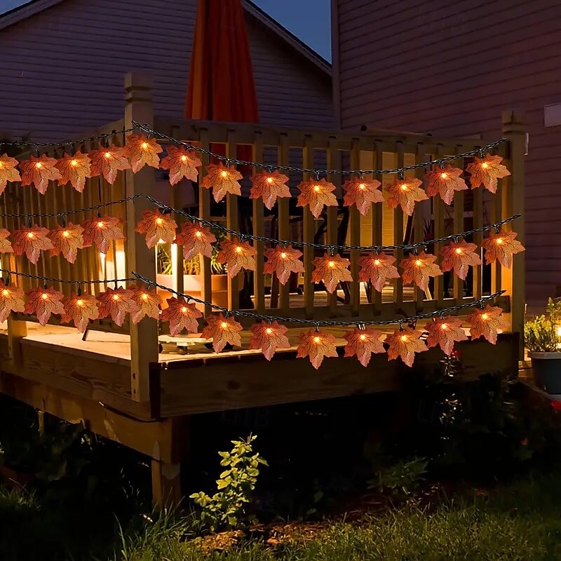 Ghirlandă artificială cu frunze de arțar cu energie solară 6,5 m 30 led-uri de Ziua Recunoștinței Halloween frunze de toamnă decorare în aer liber grădină interioară terasă șemineu pentru iluminat 2025 - $14.49 –P10