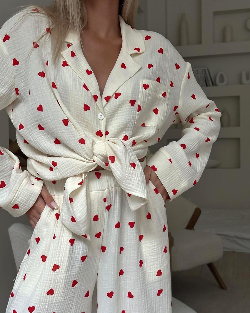camicie stampate da donna&amp;abiti da notte - cotone grafico casa abiti del 2025 a $41.99 –P5