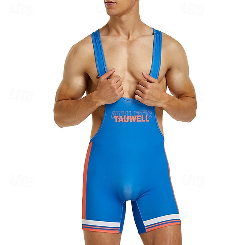 Herren Wrestling-Anzug Figurformender Overall Formwäsche Atmungsaktiv Schnelltrocknend Hohe Dehnung Sommer Frühling Polyester Draußen Gehen Joggen Weiß Blau 2025 - $17.99 –P10