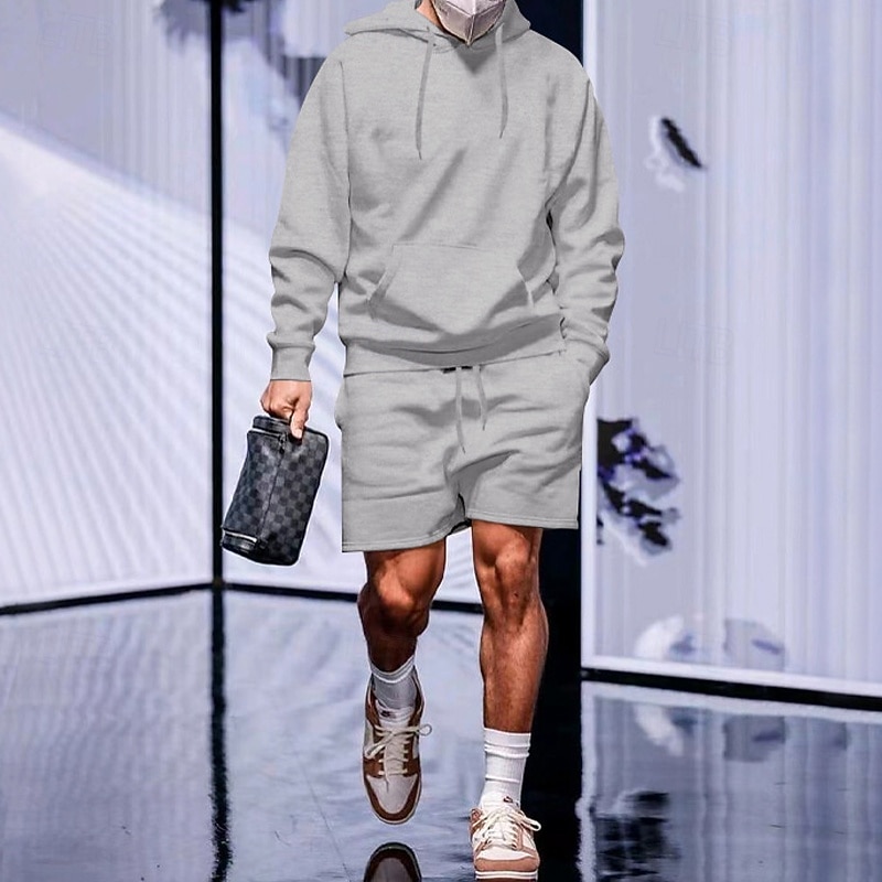 Ανδρικά Φούτερ με Κουκούλα Φόρμα Φούτερ Μαύρο Λευκό Κίτρινο Καμηλό Σκούρο γκρι Με Κουκούλα Σκέτο Κορδόνι 2 τεμάχια Μπροστινή τσέπη Αθλήματα & Ύπαιθρος Καθημερινά Αργίες Πολυεστέρας Κομψό στυλ street 2026 - $30.99 –P1