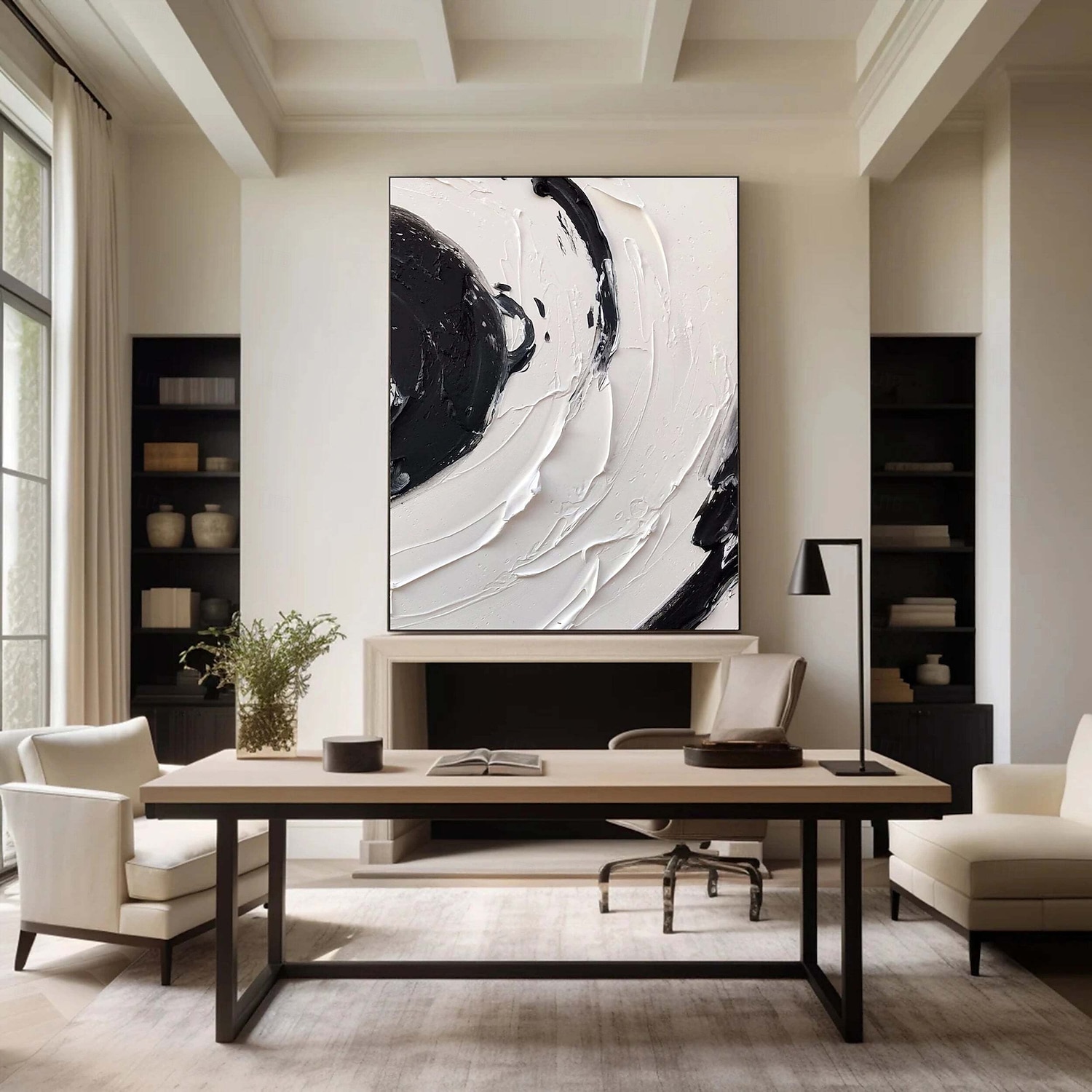 großes Gemälde mit schwarzen Wellen, handgemaltes schwarzes abstraktes Gemälde, handgemachtes Ölgemälde in Schwarzweiß, Leinwandkunst, modernes Gemälde, großes Kunstwerk, abstraktes Leinwandgemälde, 2025 - $125.99 –P2