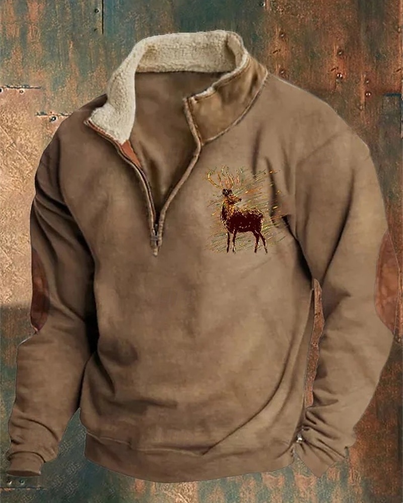Men's Sweatshirt Quarter Zip Sweatshirt Black Navy Blue Brown Gray Half Zip Reindeer Print Christmas Daily Holiday Polyester Streetwear Casual Bavarian Fall & Winter Clothing Apparel Hoodies 2025 - $26.99 –P7