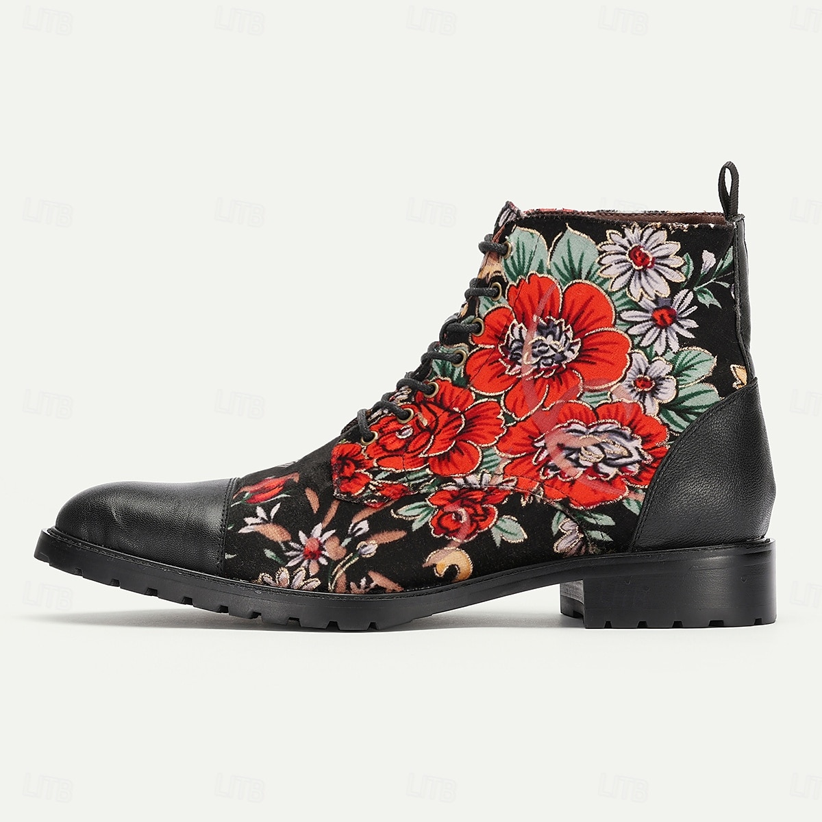 Men's Black Floral Combat Boots with Rugged Soles and Leather Toe Caps for Casual and Outdoor Wear 2025 - $109.99 –P3