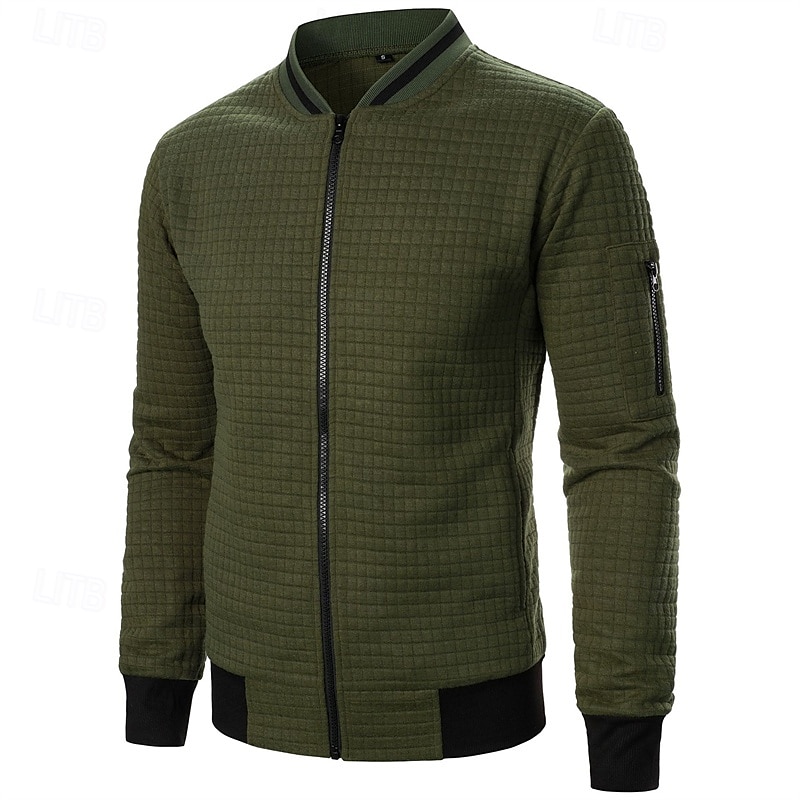 Men's Lightweight Jacket Waffle Jacket Summer Jacket Transition Jacket Vacation Daily Pocket Spring &  Fall Plain Fashion Classic Standing Collar Regular Black White Wine Navy Blue Khaki Jacket 2025 - $22.99 –P2