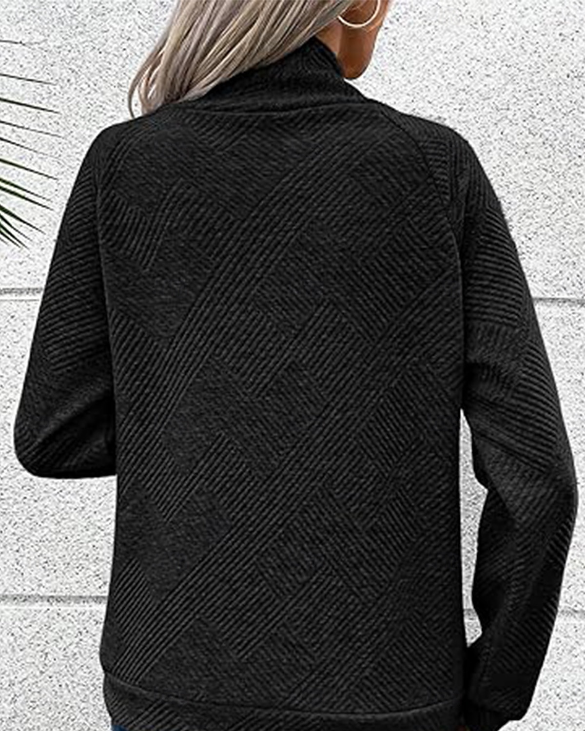designergenser for kvinner mote moderne ensfarget jobb med turtleneck knapper løs passform langermet svart beige grå høst vinter 2025 - $35.99 –P7