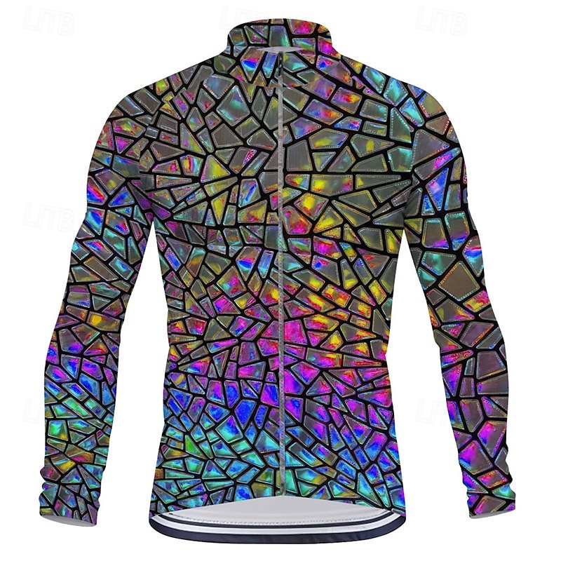 Voor heren Wielrenshirt Lange mouw Winter Fietsen T-shirt Kleding Bovenlichaam met 3 achterzakken Bergracen Wegwielrennen Sneldrogend Rits Aan De Voorzijde Lampenkatoen Geel Blauw Paars Kleurenblok 2025 - $32.99 –P3