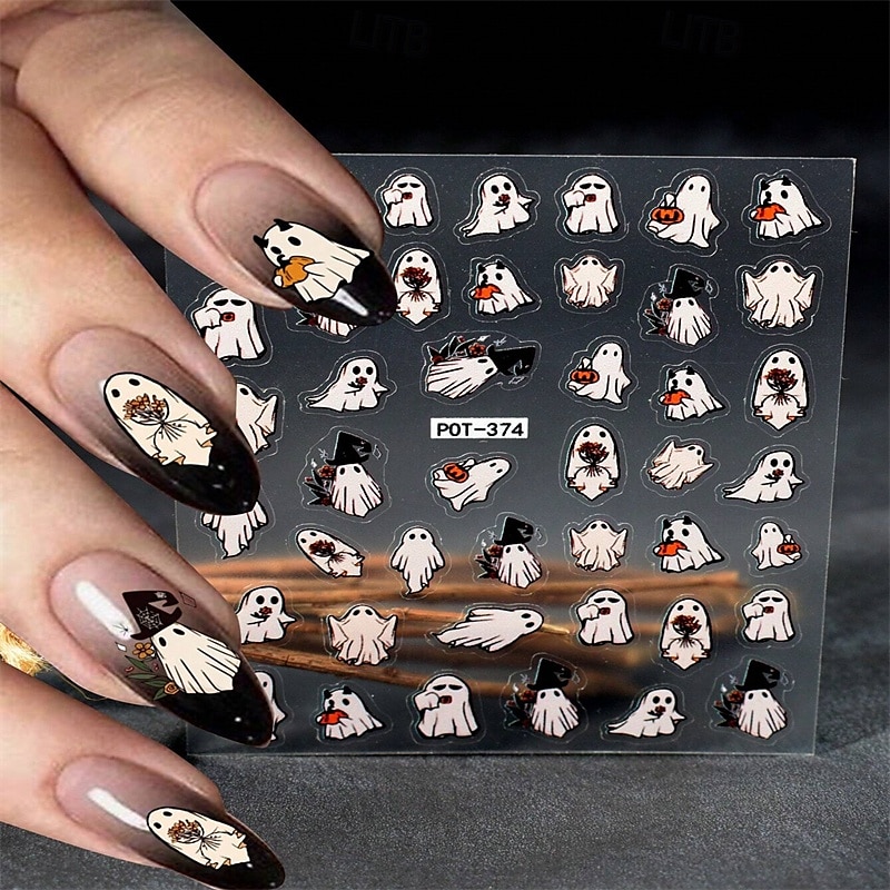 5D embosované nálepky na nehty s halloweenskou dýní – děsivý a detailní dýňový design pro strašidelnou manikúru a nail art 2025 - $6.49 –P1