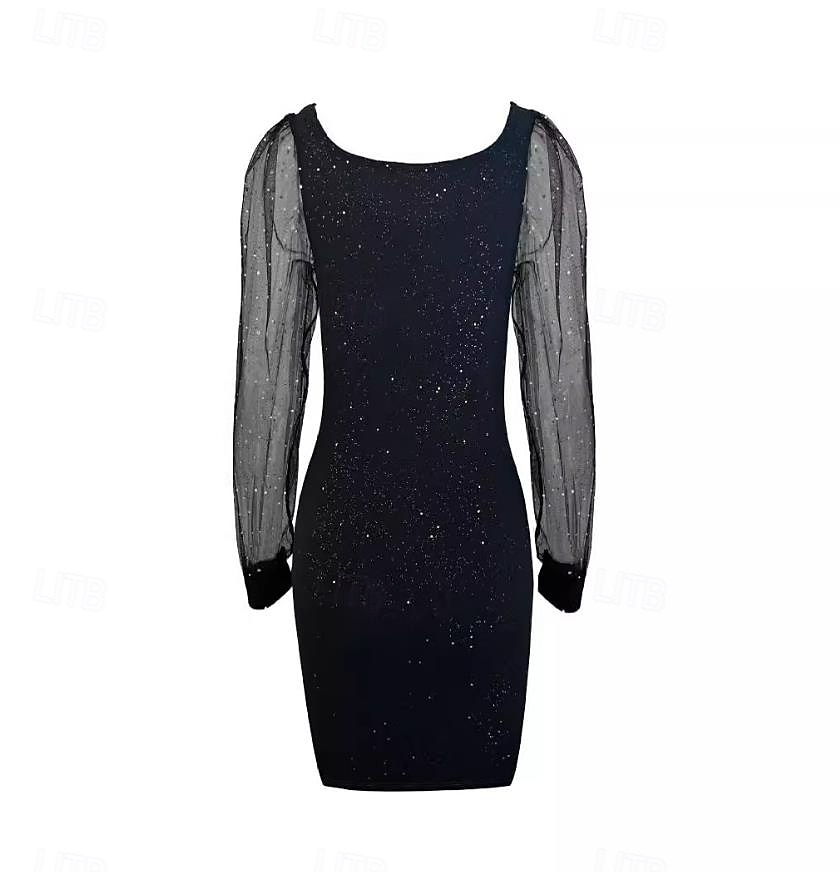 robe noire Robe unie Robe de cocktail noire Femme Robe mi-longue Maille Patchwork Plein Air Rendez-vous Décontractées Col en U manche longue Standard Noir S M L de 2025 ? $39.99 –P3