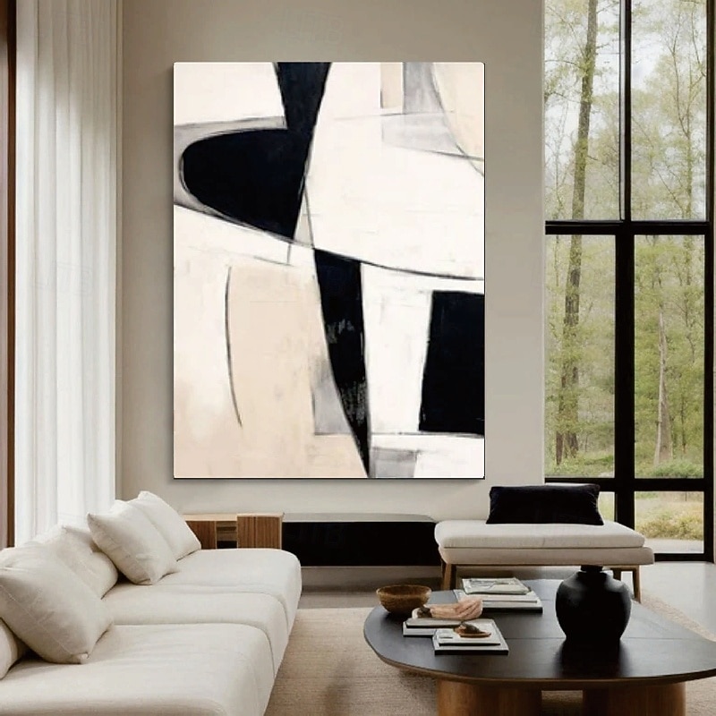 peinture à l'huile noire 3D faite à la main sur toile grande peinture à l'huile abstraite texturée au couteau à palette art mural bohème œuvre d'art minimaliste contemporaine personnalisée pour salon de 2025 ? $108.99 –P5