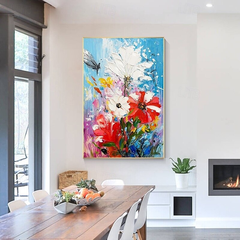 Handmade large 3D Flower Oil Painting On Canvas handpainted White ...