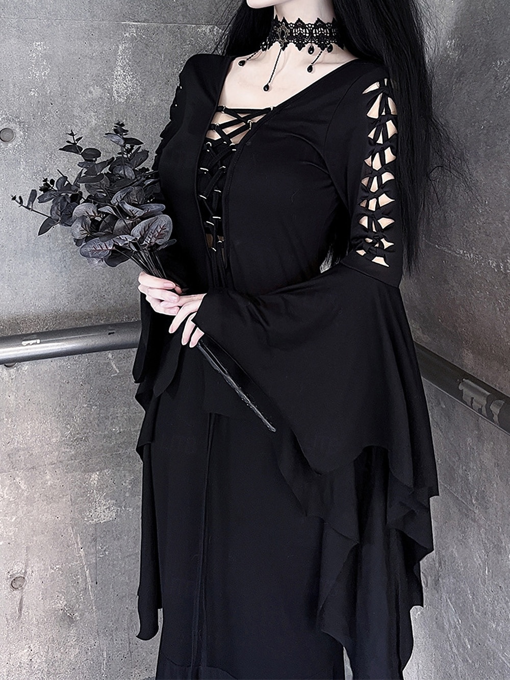 Punk a gotika Šaty Čerodějnice Morticia Addamsová Pevná barva Dámské Fantazie Valpuržina noc předvečer Všech svatých Karneval Večírek Dospělé Šaty 2025 - $40.99 –P2