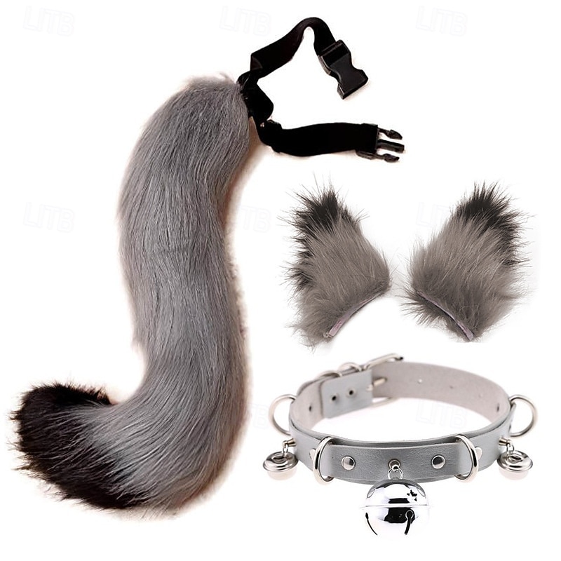 3 pinzas para el pelo de peluche con forma de orejas de gato y cola de lobo, pinzas para el pelo de piel sintética para adultos y niños, accesorios de carnaval 2026 - $27.99 –P5