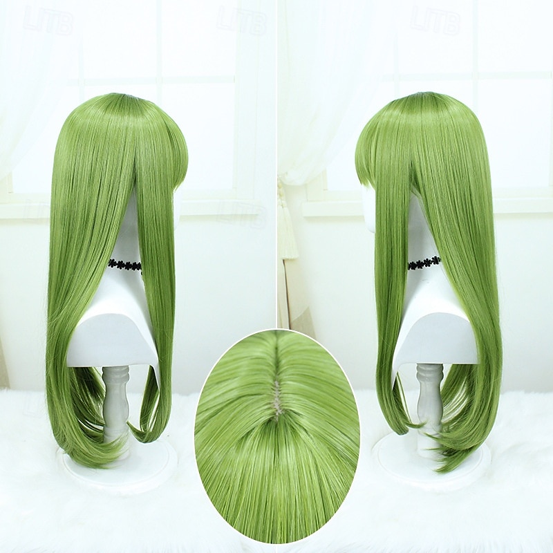 parrucca cosplay anime - 23,62 pollici verde erba capelli lunghi e lisci, resistente al calore del 2025 a $21.99 –P3