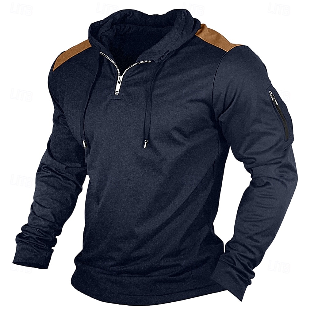 Per uomo Maglietta con Zip a Quarti Maglietta Camicia a Maniche Lunghe Manica Lunga Con Cappuccio Estate Patchwork Quotidiano Casual Stile da Strada Cerniera All'aperto Streetwear Casual Nero Blu del 2025 a $22.99 –P9