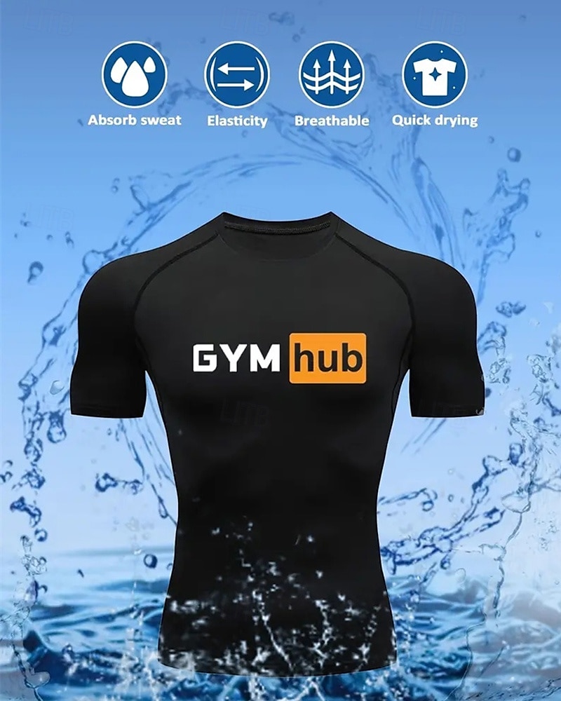 Муж. Компрессионная футболка Спортивная рубашка Фитнес-рубашка С короткими рукавами Футболка Футболка Повседневные Одежда для спорта и отдыха Буквы Быстровысыхающий Высокая растяжка Дышащий 2025 - $15.49 –P11
