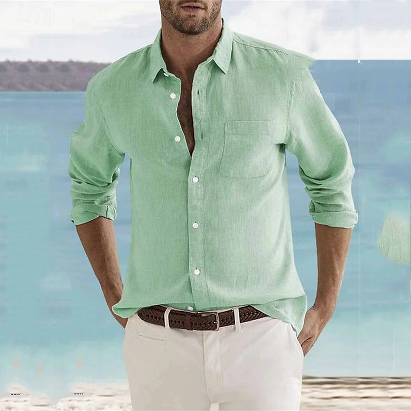 Herren Leinenhemd Sommerhemd Strandbekleidung Knopfhemd Grafikdrucke Urlaub Kreuzfahrt Weiß Blau Braun Grün Langarm Umlegekragen Frühling Herbst Bekleidung Button-Down 2025 - $21.99 –P3