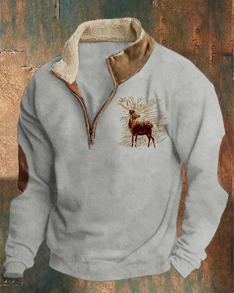 Men's Sweatshirt Quarter Zip Sweatshirt Black Navy Blue Brown Gray Half Zip Reindeer Print Christmas Daily Holiday Polyester Streetwear Casual Bavarian Fall & Winter Clothing Apparel Hoodies 2025 - $26.99 –P6