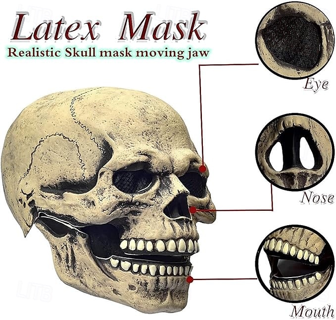 mască de craniu cu cap complet de Halloween, cască cu falcă mobilă, mască de halloween realistă înfricoșătoare pentru costume pentru adulți, jucărie cu mască de call of duty, decor schelet de Halloween 2025 - $25.99 –P3