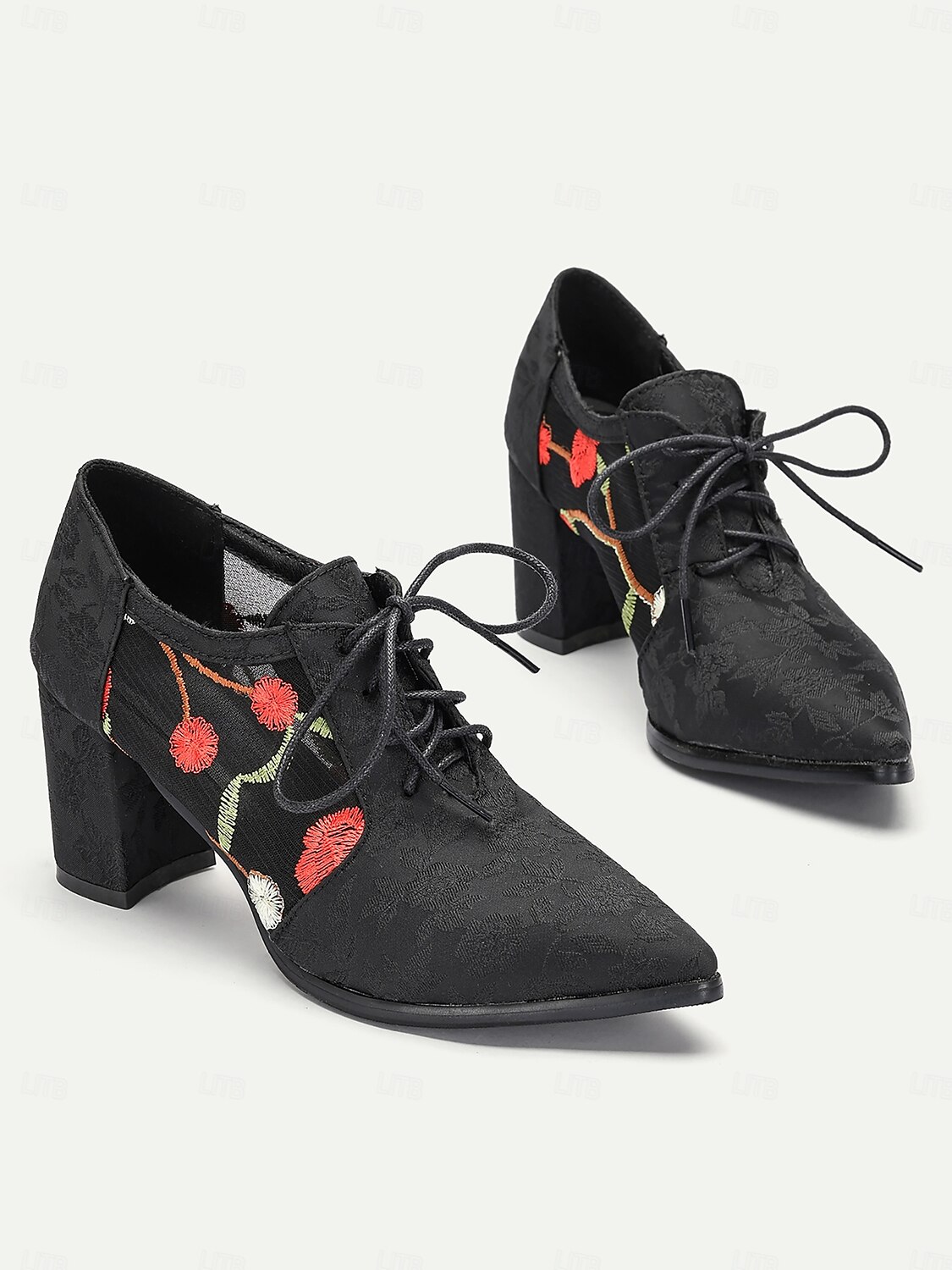 kvinners vintage-stil svarte blomsterbroderte blondehæler - perfekt for formelle arrangementer og kveldsklær 2025 - $54.99 –P2