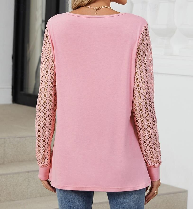 női blúz műselyem elegáns stílusos modern egyszínű hálós hát nélküli patchwork hosszú ujjú nyakkivágással napi fekete fehér rózsaszín kék tavasz ősz tél 2025 - $27.99 –P3