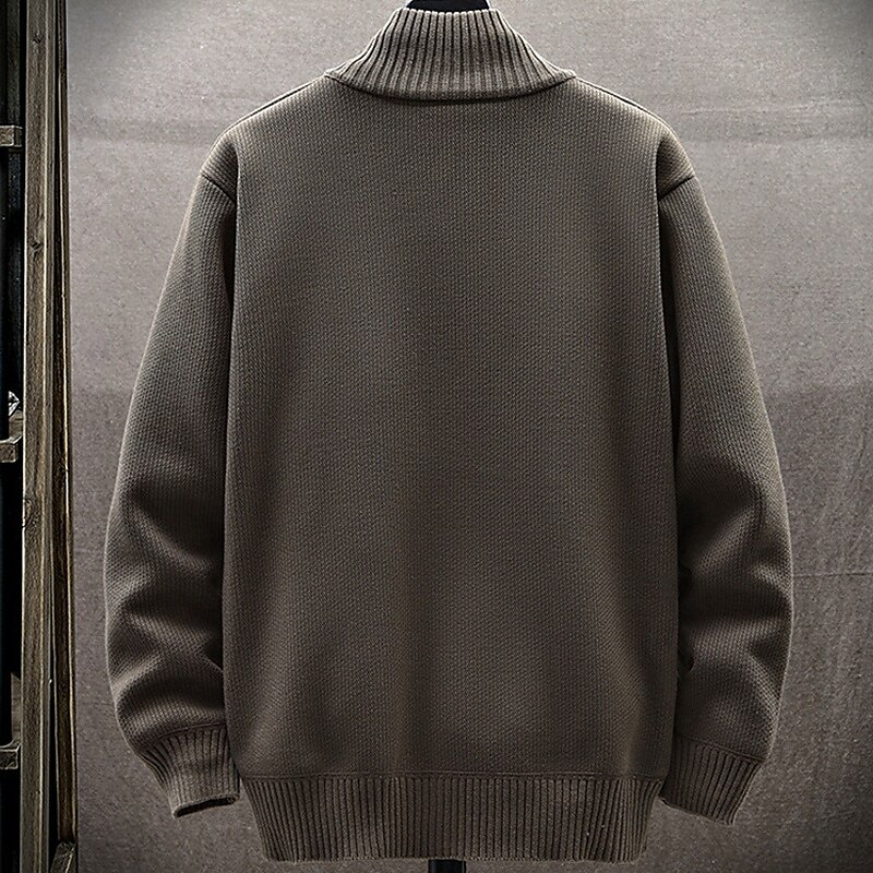 Men's Cropped Sweater Cardigan Sweater Zip Sweater Knit Sweater Ribbed Knit Regular Side Pockets Fleece Solid Color Stand Collar Fashion Classic Daily Wear Date Clothing Apparel Fall & Winter Black 2025 - $35.99 –P7