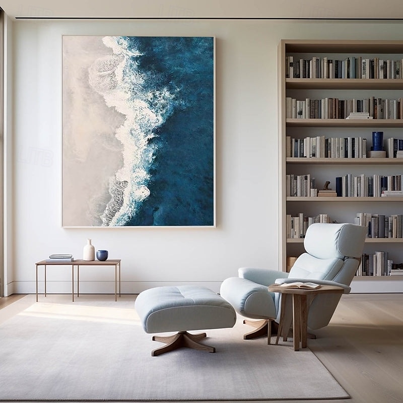 groot blauw golf schilderij handgeschilderd zwart abstract schilderij handgemaakt blauw en wit olieverfschilderij canvas kunst modern schilderij groot kunstwerk abstract canvas schilderij wandkunst 2025 - $116.99 –P4