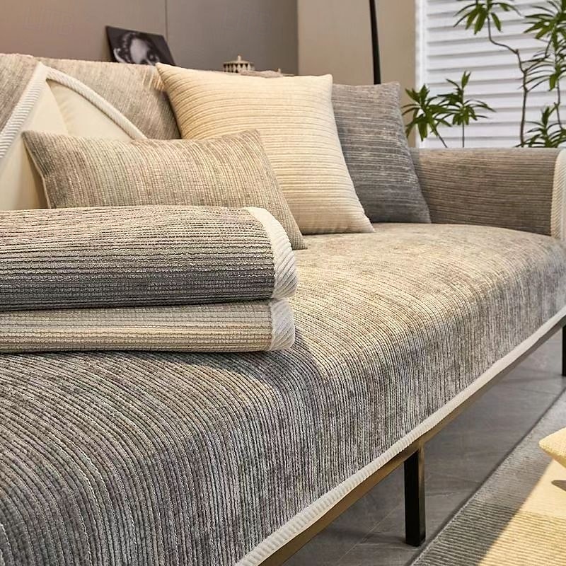 set di cuscini per divano in ciniglia moderno design semplice ed elegante in grigio quattro stagioni universale lussuoso copridivano antiscivolo perfetto per un look elegante e sofisticato del 2025 a $19.49 –P3