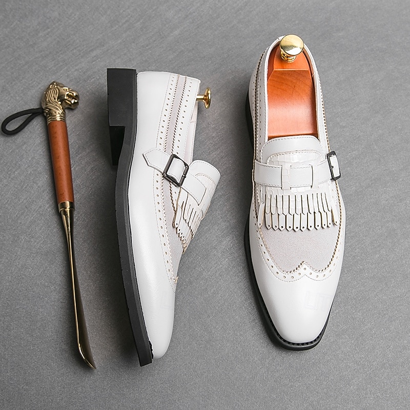 mocassini da uomo retrò in similpelle - classico design brogue con fibbia e dettaglio frangia, calzature versatili ed eleganti del 2025 a $54.99 –P11