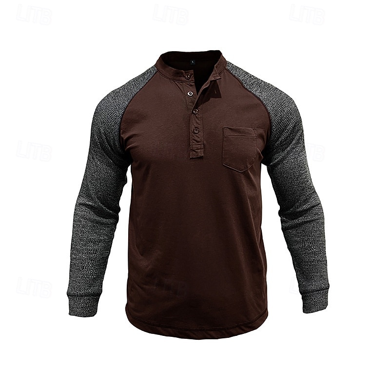 Herren T-Shirt mit Knöpfen T Shirt Henley Hemd T-Shirt Langarm Henley Frühling & Herbst Farbblock Mode Designer Basic Patchwork Urlaub Straße Ausgehen Königliches Blau Blau Armeegrün Top T-Shirt für 2025 - $32.99 –P17