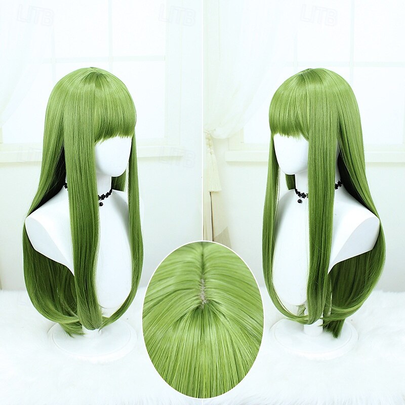 parrucca cosplay anime - 23,62 pollici verde erba capelli lunghi e lisci, resistente al calore del 2025 a $21.99 –P5