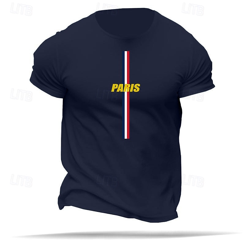 T-shirt à manches courtes pour le jour des anciens combattants Patriote Américain Drapeau de Paris coton graphique noir blanc bleu foncé confortable mode décontractée sports extérieur designer de 2025 ? $15.99 –P6