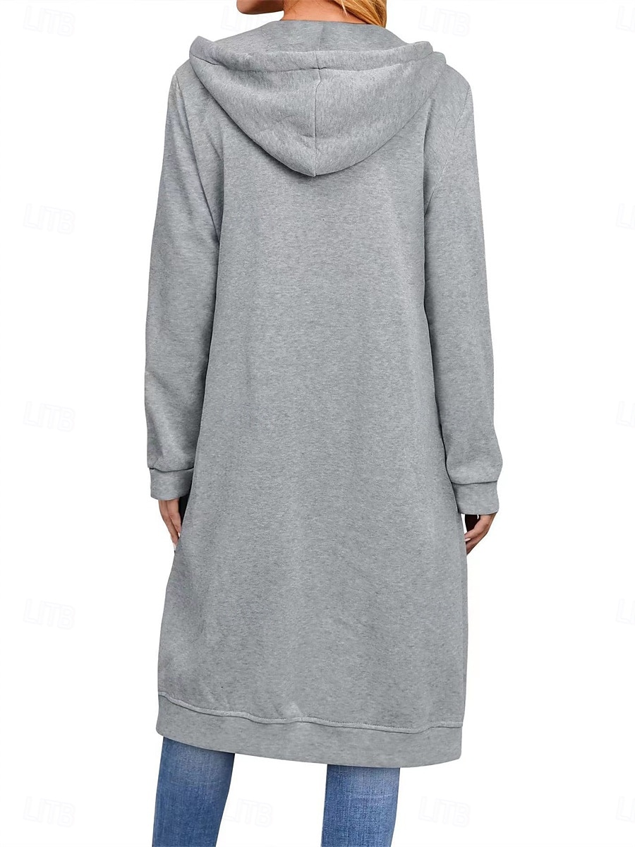 Per donna Giacca con cappuccio Esterno Strada Da tutti i giorni Autunno Inverno Lungo Cappotto Standard Tenere al caldo Traspirante Informale Giacca Manica lunga Tinta unica Con tasche Zip intera del 2025 a $41.99 –P2